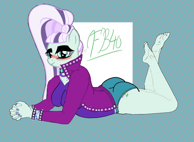 Size: 2000x1472 | Tagged: suggestive, alternate version, artist:flammingbrony40, derpibooru import, coloratura, anthro, plantigrade anthro, 1000 hours in ms paint, blushing, bracelet, breasts, busty coloratura, choker, clothes, coloraturump, countess coloratura, cute, image, jacket, jewelry, jpeg, legs in air, looking at you, lying down, panties, prone, sexy, shirt, smiling, underwear