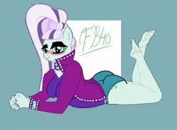 Size: 2000x1472 | Tagged: suggestive, alternate version, artist:flammingbrony40, derpibooru import, coloratura, anthro, plantigrade anthro, 1000 hours in ms paint, blushing, bracelet, breasts, busty coloratura, choker, clothes, coloraturump, countess coloratura, cute, image, jacket, jewelry, jpeg, legs in air, looking at you, lying down, panties, prone, sexy, shirt, smiling, underwear