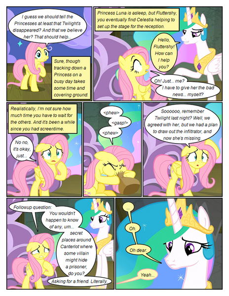 Size: 612x792 | Tagged: safe, artist:newbiespud, derpibooru import, edit, edited screencap, screencap, fluttershy, princess celestia, alicorn, pegasus, pony, comic:friendship is dragons, horse play, comic, dialogue, eyes closed, female, hoof on chest, hyperventilating, image, jewelry, mare, paper bag, peytral, png, raised hoof, screencap comic, tiara