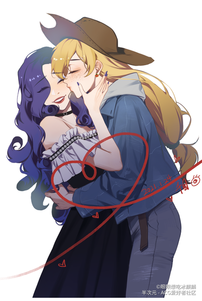 Size: 1870x2793 | Tagged: safe, artist:xieyanbbb, derpibooru import, applejack, rarity, human, eyes closed, female, freckles, humanized, image, kissing, lesbian, nail polish, png, rarijack, shipping, simple background, white background