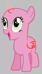 Size: 413x715 | Tagged: safe, artist:diamondbellefan25, derpibooru import, alicorn, pony, the super speedy cider squeezy 6000, bald, base, excited, female, filly, gray background, happy, image, open mouth, png, simple background