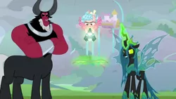 Size: 1280x720 | Tagged: semi-grimdark, derpibooru import, edit, edited screencap, screencap, cozy glow, lord tirek, queen chrysalis, spike, centaur, changeling, pony, the ending of the end, abuse, bell, grogar's bell, image, implied spike, png, spikeabuse, this will end in pain, wings