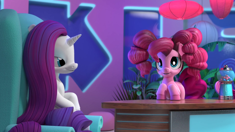 Size: 1920x1080 | Tagged: safe, derpibooru import, screencap, pinkie pie, rarity, hello pinkie pie, 3d, alternate hairstyle, image, png