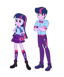 Size: 1316x1579 | Tagged: safe, artist:orin331, derpibooru import, edit, twilight sparkle, equestria girls, equestria girls series, boots, bowtie, clothes, cutie mark, cutie mark on clothes, dusk shine, equestria guys, female, handsome, image, male, pants, png, r63 paradox, rule 63, self paradox, shoes, simple background, skirt, socks, transparent background