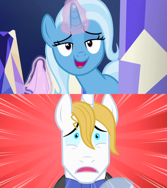 Size: 1280x1440 | Tagged: safe, derpibooru import, edit, edited screencap, screencap, prince blueblood, trixie, all bottled up, the best night ever, bedroom eyes, bluetrix, female, image, male, napkin, png, shipping, shipping domino, straight, surprised