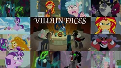 Size: 1966x1107 | Tagged: safe, derpibooru import, edit, edited screencap, editor:quoterific, screencap, adagio dazzle, aria blaze, cozy glow, dumbbell, fluttershy, grogar, hoops, king sombra, lord tirek, queen chrysalis, rainbow dash, sonata dusk, starlight glimmer, storm king, sunset shimmer, tempest shadow, twilight sparkle, pony, equestria girls, equestria girls (movie), frenemies (episode), my little pony: the movie, rainbow rocks, school raze, the beginning of the end, the cutie map, the cutie re-mark, antagonist, cozy glow is best facemaker, faic, female, filly, filly fluttershy, filly rainbow dash, image, png, ragelight glimmer, the dazzlings, younger