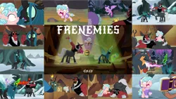 Size: 1978x1114 | Tagged: safe, derpibooru import, edit, edited screencap, editor:quoterific, screencap, cozy glow, grogar, lord tirek, queen chrysalis, rusty bucket, twilight sparkle, twilight sparkle (alicorn), alicorn, centaur, changeling, changeling queen, ophiotaurus, pegasus, pony, frenemies (episode), angry, book, clothes, crystal ball, disguise, disguised changeling, eyes closed, fake twilight, female, filly, grogar's orb, image, open mouth, png, winter outfit, worried
