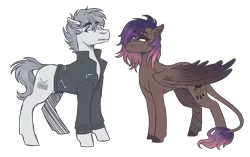 Size: 3500x2200 | Tagged: safe, artist:kikirdcz, derpibooru import, oc, oc:evening howler, oc:rhythm, unofficial characters only, pony, clothes, female, image, jacket, male, mare, png, simple background, stallion, transparent background