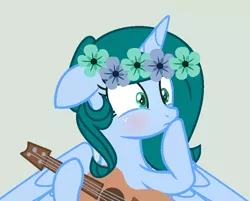 Size: 894x720 | Tagged: safe, artist:lominicinfinity, derpibooru import, oc, oc:infinity mi rosalinda, alicorn, pony, base used, female, floral head wreath, flower, guitar, image, mare, musical instrument, png, simple background, solo