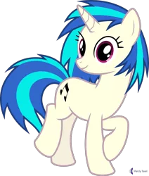 Size: 4000x4710 | Tagged: safe, alternate version, artist:parclytaxel, derpibooru import, vinyl scratch, pony, unicorn, .svg available, absurd resolution, female, image, looking at you, mare, missing accessory, png, raised hoof, simple background, smiling, solo, transparent background, trotcon, trotcon online, vector
