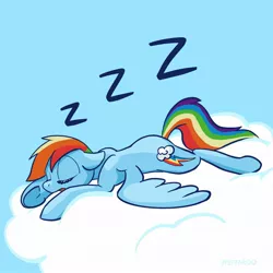 Size: 2048x2048 | Tagged: safe, artist:pfeffaroo, derpibooru import, rainbow dash, pegasus, pony, cloud, cute, dashabetes, eyes closed, female, floppy ears, high res, image, jpeg, lying down, mare, nap, on a cloud, onomatopoeia, open mouth, prone, sleeping, solo, sound effects, spread wings, underhoof, wings, zzz