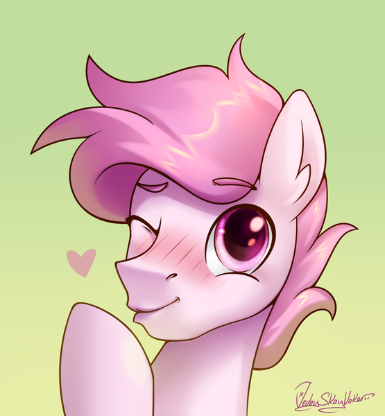 Size: 2000x2164 | Tagged: safe, artist:jedayskayvoker, derpibooru import, oc, unofficial characters only, pony, bust, gradient background, heart, icon, image, kiss mark, lipstick, looking at you, male, one eye closed, png, portrait, stallion, wink