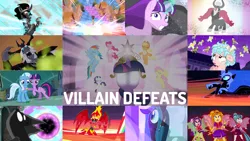 Size: 1958x1101 | Tagged: safe, derpibooru import, edit, edited screencap, editor:quoterific, screencap, adagio dazzle, applejack, aria blaze, cozy glow, discord, fluttershy, king sombra, lord tirek, nightmare moon, pinkie pie, pony of shadows, queen chrysalis, rainbow dash, rarity, sonata dusk, starlight glimmer, storm king, sunset shimmer, trixie, twilight sparkle, a canterlot wedding, equestria girls, equestria girls (movie), friendship is magic, magic duel, my little pony: the movie, rainbow rocks, school raze, shadow play, the crystal empire, the cutie map, the return of harmony, twilight's kingdom, antagonist, big crown thingy, chaos, defeat, discorded landscape, element of magic, image, jewelry, mane six, png, regalia, royal guard, sunset satan, the dazzlings