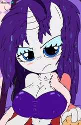 Size: 1336x2048 | Tagged: suggestive, artist:tenebrousmelancholy, derpibooru import, rarity, anthro, unicorn, after shower, bathrobe, bedroom, bedroom eyes, breasts, cleavage, clothes, digital art, eyeshadow, image, makeup, nipples, nudity, offscreen character, offscreen human, png, pov, robe, story included, undressing, wet, wet mane, wet mane rarity