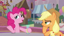 Size: 1920x1080 | Tagged: safe, derpibooru import, screencap, applejack, pinkie pie, earth pony, pony, the last problem, applesauce, image, open mouth, png