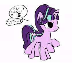 Size: 711x627 | Tagged: safe, anonymous artist, derpibooru import, starlight glimmer, pony, unicorn, derpibooru exclusive, female, image, jpeg, mare, multiple legs, multiple limbs, s5 starlight, simple background, sleipnir, solo, speech bubble, wat, what has magic done, white background