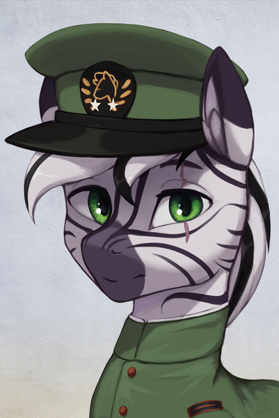 Size: 2672x4000 | Tagged: safe, artist:mrscroup, derpibooru import, oc, oc:palatinatus clypeus, unofficial characters only, zebra, equestria at war mod, bust, image, jpeg, solo, zebra oc