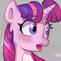 Size: 1024x1024 | Tagged: safe, artist:thisponydoesnotexist, derpibooru import, machine learning generated, pony, unicorn, image, jpeg, neural network, not cadance, not twilight sparkle, open mouth, solo