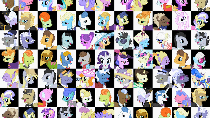 Size: 1280x720 | Tagged: safe, derpibooru import, screencap, amethyst star, bon bon, bruce mane, caesar, caramel, count caesar, dainty dove, dane tee dove, derpy hooves, diamond mint, earl grey, eclair créme, fancypants, fine line, fleur-de-lis, four step, golden gavel, jangles, jet set, justah bill, lady justice, lemony gem, linky, lucky clover, lyrica lilac, maxie, midnight fun, neon lights, orange blossom, orion, parasol, perfect pace, perry pierce, photo finish, picture frame (character), picture perfect, pish posh, pokey pierce, ponet, pretty vision, prim posy, primrose, pristine, rarity, regal candent, rising star, royal ribbon, sapphire shores, shoeshine, shooting star (character), silver frames, soigne folio, spring forward, stella lashes, swan dive, swan song, sweetie drops, swift justice, tall order, upper crust, vance van vendington, earth pony, pegasus, pony, unicorn, sweet and elite, derpy being derpy, elise, female, image, male, mare, picture frame, png, stallion, stella, wall of tags