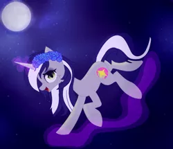 Size: 3670x3150 | Tagged: safe, artist:copster, derpibooru import, oc, oc:starlit nightcast, pony, unicorn, commission, female, floral head wreath, flower, image, magic, mare, moon, png, solo, stars, ych result