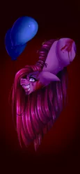 Size: 1834x4000 | Tagged: semi-grimdark, artist:inspiredpixels, artist:saltycatt, derpibooru import, pinkie pie, pony, balloon, blood, bust, floppy ears, grin, image, mouth hold, pinkamena diane pie, png, smiling, solo