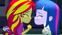 Size: 1280x720 | Tagged: safe, derpibooru import, official, screencap, sunset shimmer, twilight sparkle, equestria girls, rainbow rocks, cute, duo, equestria girls logo, female, image, jpeg, logo, shipping fuel, smiling, thumbnail, youtube, youtube thumbnail