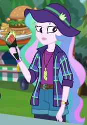 Size: 431x614 | Tagged: safe, derpibooru import, screencap, princess celestia, equestria girls, equestria girls series, the road less scheduled, the road less scheduled: celestia, spoiler:eqg series (season 2), cropped, feather necklace, food, image, png, principal celestia, sushi, watch, wristband, wristwatch