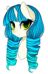 Size: 1720x2660 | Tagged: safe, artist:riariirii2, derpibooru import, oc, oc:pastel aquamarine, unofficial characters only, pony, unicorn, bust, drill hair, eyelashes, horn, image, png, simple background, solo, transparent background, unicorn oc