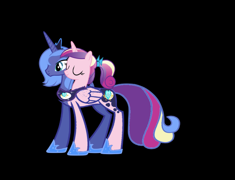 Size: 2145x1645 | Tagged: safe, artist:theunknowenone1, derpibooru import, princess cadance, princess luna, alicorn, pony, black background, fusion, image, png, s1 luna, simple background, teen princess cadance