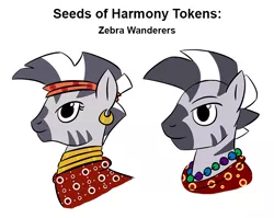 Size: 750x598 | Tagged: safe, artist:velgarn, derpibooru import, pony, zebra, african, clothes, concept art, female, image, male, pen and paper rpg, png, seeds of harmony, simple background, trinket, white background