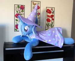 Size: 1140x933 | Tagged: safe, artist:purplenebulastudios, derpibooru import, trixie, cape, clothes, hat, image, irl, jpeg, life size, photo, plushie, solo, trixie's cape, trixie's hat