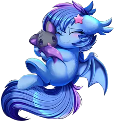 Size: 3030x3300 | Tagged: safe, artist:pridark, derpibooru import, oc, oc:astral flare, unofficial characters only, bat pony, pony, adorabetes, bat pony oc, bat wings, blushing, comic, cute, cute little fangs, eyes closed, fangs, female, flying, high res, hug, image, ocbetes, plushie, png, pridark is trying to murder us, simple background, smiling, solo, transparent background, underhoof, wings