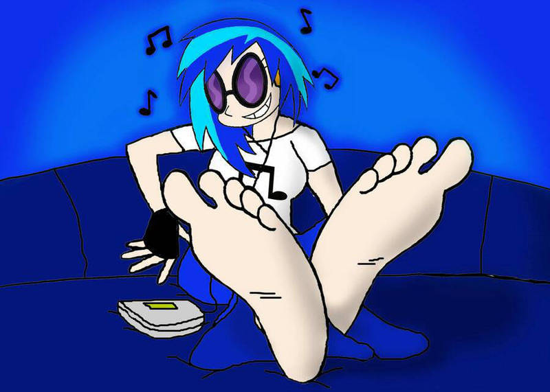 Size: 800x571 | Tagged: safe, artist:skullmandan, derpibooru import, vinyl scratch, human, barefoot, feet, female, fetish, foot fetish, humanized, image, jpeg, mp3 player, soles, solo, toes