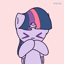 Size: 720x720 | Tagged: safe, artist:starflashing twinkle, derpibooru import, twilight sparkle, twilight sparkle (alicorn), alicorn, pony, :3, animated, blowing a kiss, chinese text, cute, female, frame by frame, gif, heart, image, mare, moon runes, pink background, simple background, solo, twiabetes, wings