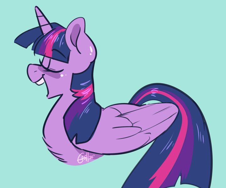 Size: 3000x2500 | Tagged: safe, artist:goshhhh, derpibooru import, twilight sparkle, twilight sparkle (alicorn), alicorn, pony, blue background, chest fluff, cute, eyes closed, female, high res, image, jpeg, mare, open mouth, profile, simple background, solo, swanlight sparkle, twiabetes