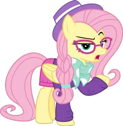 Size: 1807x1851 | Tagged: safe, artist:sketchmcreations, derpibooru import, fluttershy, pegasus, pony, fake it 'til you make it, alternate hairstyle, braid, clothes, female, glasses, hat, hipster, hipstershy, image, mare, open mouth, pants, png, raised hoof, scarf, simple background, sweater, transparent background, vector, woke