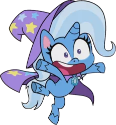 Size: 762x825 | Tagged: safe, derpibooru import, edit, edited screencap, editor:grapefruitface, screencap, trixie, pony, friendship gems, my little pony: pony life, spoiler:pony life s01e12, cape, clothes, happy, hat, image, jumping, not a vector, png, resource, simple background, smiling, solo, transparent background, trixie's cape, trixie's hat