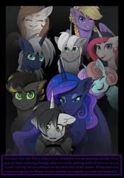 Size: 1600x2291 | Tagged: safe, artist:tillie-tmb, derpibooru import, princess luna, oc, oc:alistor, oc:bright light, oc:mavis morel, oc:misty spirit, oc:silver shine, oc:sweet potato, oc:tempest, pony, comic:the amulet of shades, comic, image, jpeg