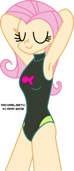 Size: 1280x2963 | Tagged: safe, artist:michaelsety, artist:trinityinyang, derpibooru import, fluttershy, human, equestria girls, equestria girls series, forgotten friendship, beach shorts swimsuit, belly button, breasts, clothes, female, fluttershy's beach shorts swimsuit, humanized, image, png, simple background, sleeveless, sleeveless fluttershy's beach shorts swimsuit, solo, swimsuit, transparent background