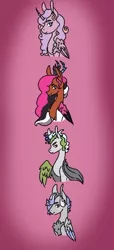 Size: 264x579 | Tagged: safe, artist:solarist97, derpibooru import, oc, oc:prince concord, oc:prince crius, oc:princess fallacious, oc:princess skyla, unofficial characters only, hybrid, bust, female, image, interspecies offspring, jpeg, male, offspring, parent:discord, parent:princess celestia, parents:dislestia, siblings