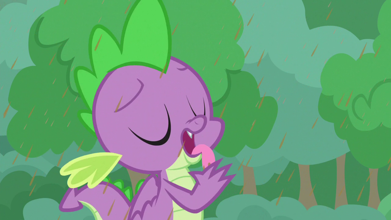 Size: 1920x1080 | Tagged: safe, derpibooru import, screencap, spike, dragon, the ending of the end, chocolate, chocolate rain, food, image, male, png, rain, solo, winged spike