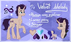 Size: 2214x1306 | Tagged: safe, artist:lambydwight, derpibooru import, oc, oc:velvet melody, unofficial characters only, pony, unicorn, image, png, reference sheet, solo