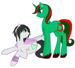 Size: 3699x3358 | Tagged: safe, artist:riariirii2, derpibooru import, oc, unofficial characters only, pegasus, pony, unicorn, duo, horn, image, lying down, pegasus oc, png, prone, simple background, transparent background, unicorn oc, unshorn fetlocks, wings