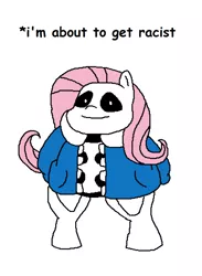 Size: 730x1000 | Tagged: safe, artist:escaped_warcriminal, derpibooru import, fluttershy, skeleton pony, 1000 hours in ms paint, bad time, big boned, bone, comic sans, crossover, cursed image, female, fusion, image, impending doom, implied racism, ms paint, png, sans (undertale), skeleton, solo, standing on two hooves, this will end in tears, threatening, undertale, what has science done, where is your god now?, you're gonna have a bad time