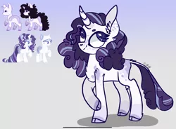 Size: 2265x1668 | Tagged: safe, artist:caramelbolt24, derpibooru import, oc, unofficial characters only, classical unicorn, pony, unicorn, chest fluff, cloven hooves, ear fluff, female, gradient background, horn, image, jpeg, leonine tail, mare, offspring, parent:rarity, parents:canon x oc, raised hoof, signature, smiling, unshorn fetlocks