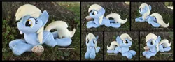 Size: 4920x1754 | Tagged: safe, artist:peruserofpieces, derpibooru import, derpy hooves, pegasus, pony, :p, beanie (plushie), female, food, image, irl, looking at you, lying down, mare, muffin, photo, plushie, png, prone, smiling, smiling at you, solo, tongue out, tree