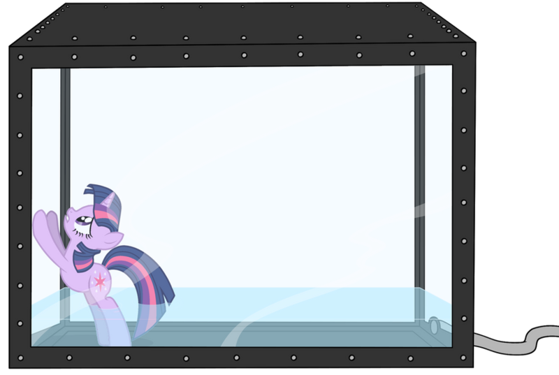 Size: 900x604 | Tagged: semi-grimdark, artist:scinstigator, artist:scintillant-h, derpibooru import, twilight sparkle, pony, unicorn, female, fish tank, image, mare, peril, png, solo, unicorn twilight, water