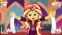 Size: 1920x1080 | Tagged: safe, derpibooru import, screencap, sunset shimmer, equestria girls, equestria girls series, how to backstage, spoiler:eqg series (season 2), clothes, female, image, png, socks, solo