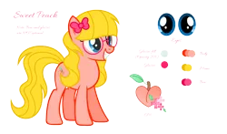 Size: 2500x1469 | Tagged: safe, artist:darbypop1, derpibooru import, oc, oc:sweet peach, unofficial characters only, earth pony, pony, female, glasses, image, mare, png, simple background, solo, transparent background