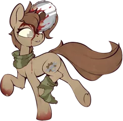 Size: 895x883 | Tagged: grotesque, semi-grimdark, artist:rexyseven, derpibooru import, oc, oc:rusty gears, earth pony, pony, undead, blood, clothes, female, image, mare, png, saw, scarf, sock, socks, torn clothes